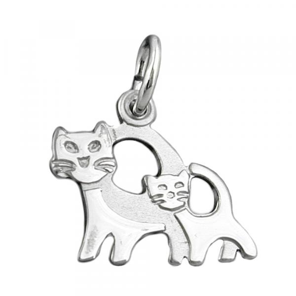 Anhänger 12x13mm Katzenpaar matt-glänzend rhodiniert Silber 925 Anhänger 12x13mm Katzenpaar matt-glänzend rhodiniert Silber 925