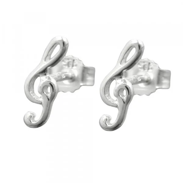 Ohrstecker Ohrring 9x3mm Notenschlüssel Silber 925 Ohrstecker Ohrring 9x3mm Notenschlüssel Silber 925