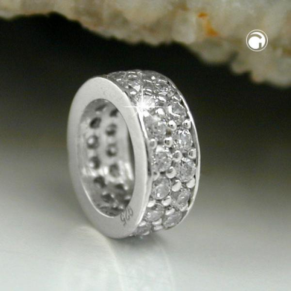 Anhänger 9x3mm Taufring Zirkonias rhodiniert Silber 925 Anhänger 9x3mm Taufring Zirkonias rhodiniert Silber 925