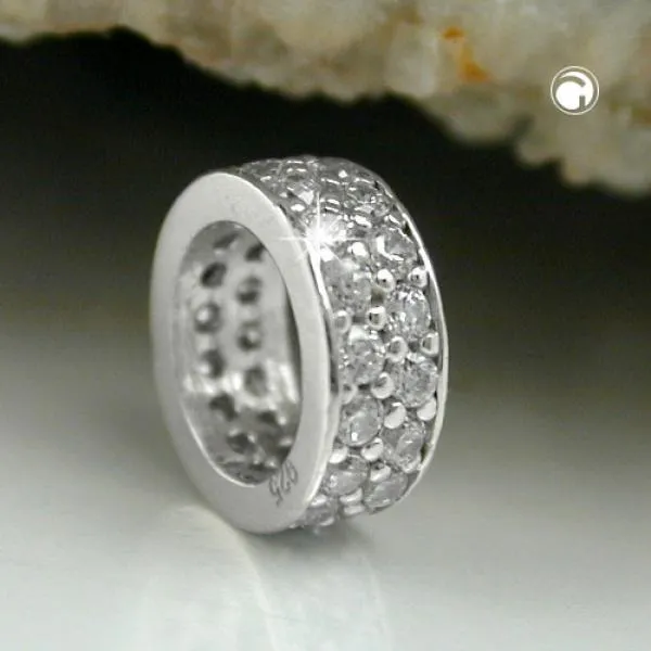 Anhänger 9x3mm Taufring Zirkonias rhodiniert Silber 925 Anhänger 9x3mm Taufring Zirkonias rhodiniert Silber 925