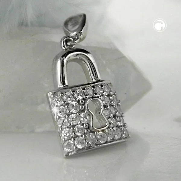 Anhänger 13x10mm Türschloss mit Zirkonias glänzend rhodiniert Silber 925 Anhänger 13x10mm Türschloss mit Zirkonias glänzend rhodiniert Silber 925