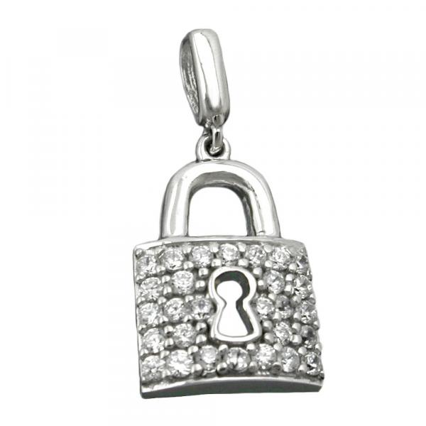 Anhänger 13x10mm Türschloss mit Zirkonias glänzend rhodiniert Silber 925 Anhänger 13x10mm Türschloss mit Zirkonias glänzend rhodiniert Silber 925