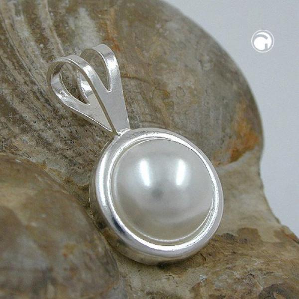 Anhänger 18x10mm Imitat-Perle halbrund in Fassung Silber 925