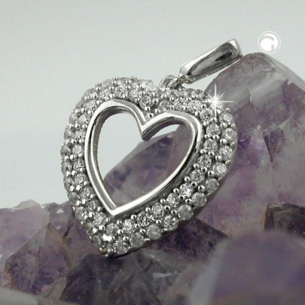 Anhänger 16x15mm Herz mit vielen Zirkonias rhodiniert Silber 925 Anhänger 16x15mm Herz mit vielen Zirkonias rhodiniert Silber 925