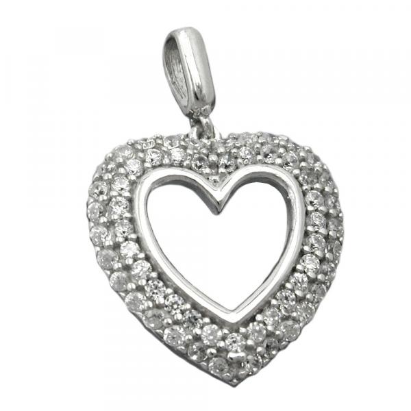 Anhänger 16x15mm Herz mit vielen Zirkonias rhodiniert Silber 925 Anhänger 16x15mm Herz mit vielen Zirkonias rhodiniert Silber 925