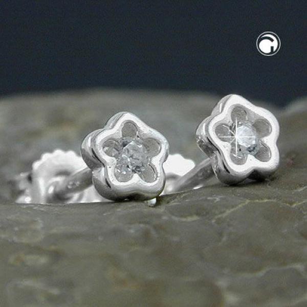 Ohrstecker Ohrring 5mm Kinderohrring Blume mit Zirkonia Silber 925 Ohrstecker Ohrring 5mm Kinderohrring Blume mit Zirkonia Silber 925