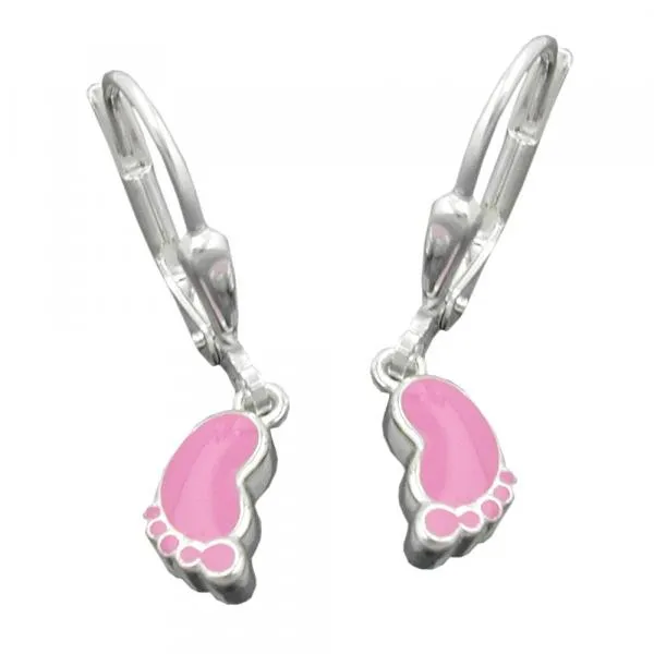 Ohrbrisur Ohrhänger Ohrringe 23x5mm Fuß rosa lackiert Silber 925 Ohrbrisur Ohrhänger Ohrringe 23x5mm Fuß rosa lackiert Silber 925