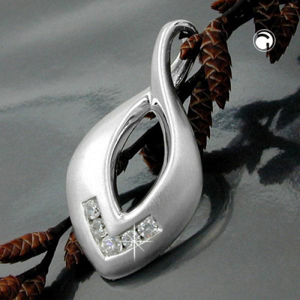 Anhänger 26x13mm mit 5 Zirkonias mattiert Silber 925 Anhänger 26x13mm mit 5 Zirkonias mattiert Silber 925