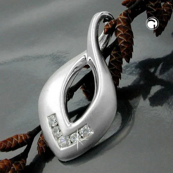 Anhänger 26x13mm mit 5 Zirkonias mattiert Silber 925 Anhänger 26x13mm mit 5 Zirkonias mattiert Silber 925