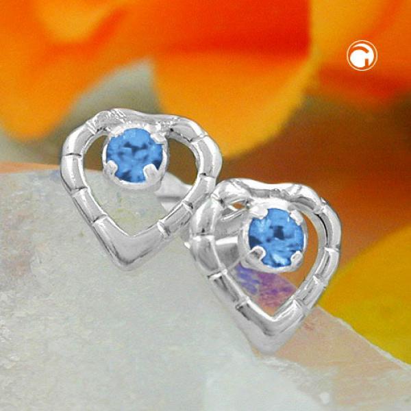 Ohrstecker Ohrring 7x6mm Herz Glasstein blau glänzend Silber 925 Ohrstecker Ohrring 7x6mm Herz Glasstein blau glänzend Silber 925