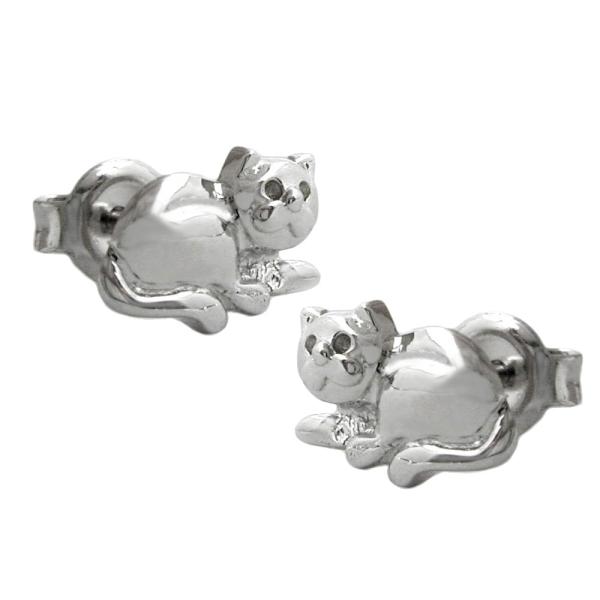 Ohrstecker Ohrring 7x10mm liegende Katze glänzend rhodiniert Silber 925