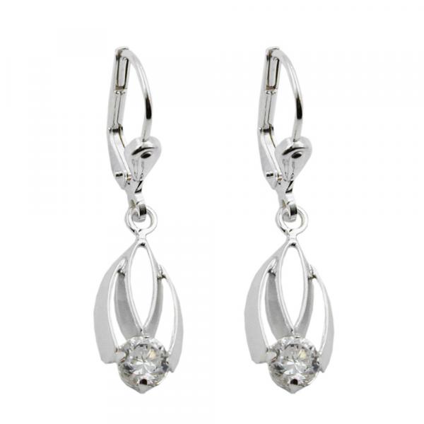 Ohrbrisur Ohrhänger Ohrringe 30x8mm mit Zirkonia weiß glänzend Silber 925