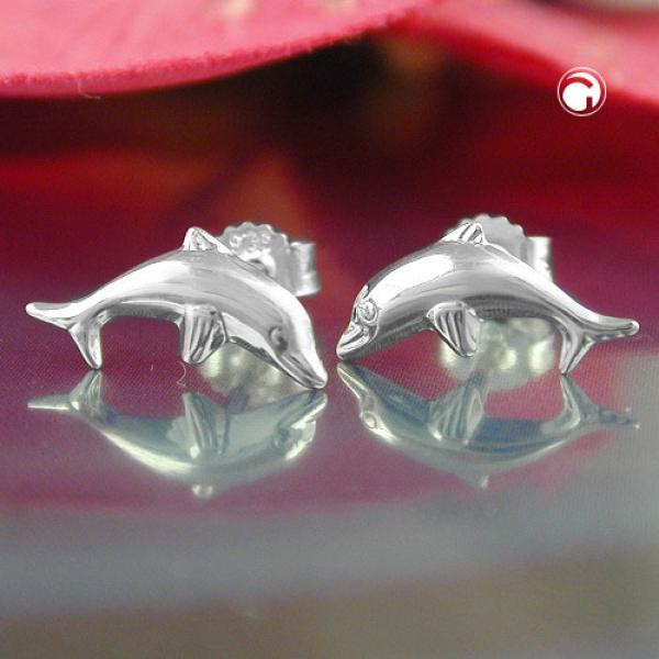 Ohrstecker Ohrring 12x6mm springender Delfin Silber 925 Ohrstecker Ohrring 12x6mm springender Delfin Silber 925