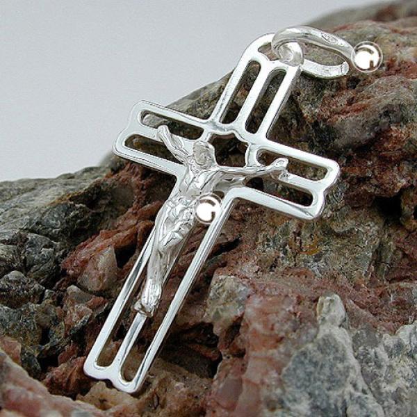 Anhänger 37x23mm Kreuz mit Jesus glänzend Silber 925