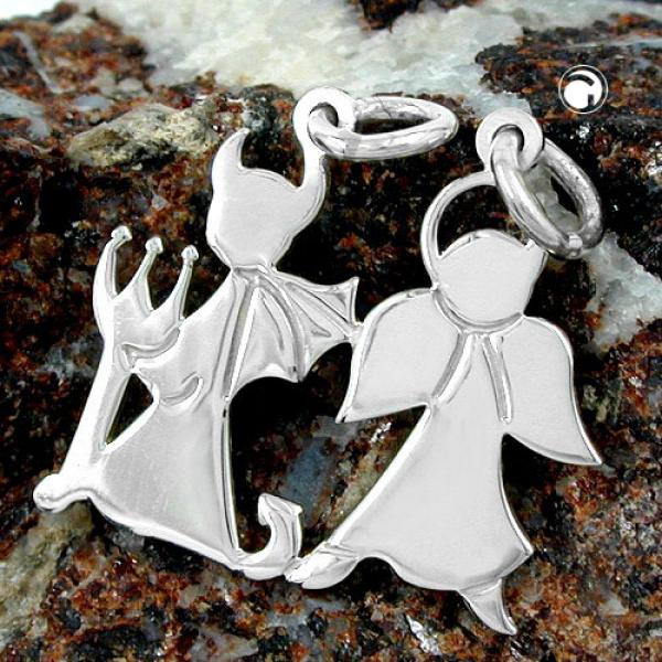 Anhänger 19x20mm Doppelanhänger Engel und Teufel glänzend Silber 925 Anhänger 19x20mm Doppelanhänger Engel und Teufel glänzend Silber 925