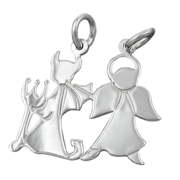Anhänger 19x20mm Doppelanhänger Engel und Teufel glänzend Silber 925 Anhänger 19x20mm Doppelanhänger Engel und Teufel glänzend Silber 925
