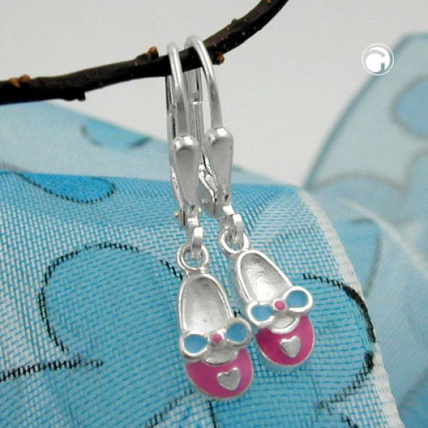 Ohrbrisur Ohrhänger Ohrringe 24x5mm Kinderschuh rosa-hellblau lackiert Silber 925 Ohrbrisur Ohrhänger Ohrringe 24x5mm Kinderschuh rosa-hellblau lackiert Silber 925