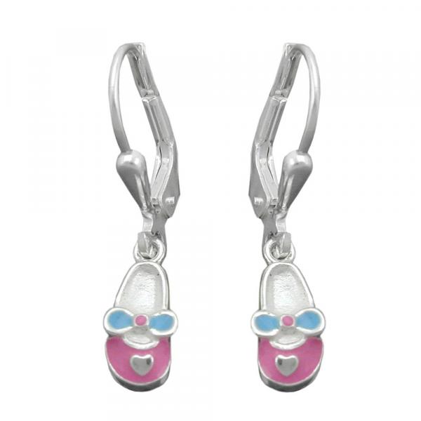 Ohrbrisur Ohrhänger Ohrringe 24x5mm Kinderschuh rosa-hellblau lackiert Silber 925 Ohrbrisur Ohrhänger Ohrringe 24x5mm Kinderschuh rosa-hellblau lackiert Silber 925