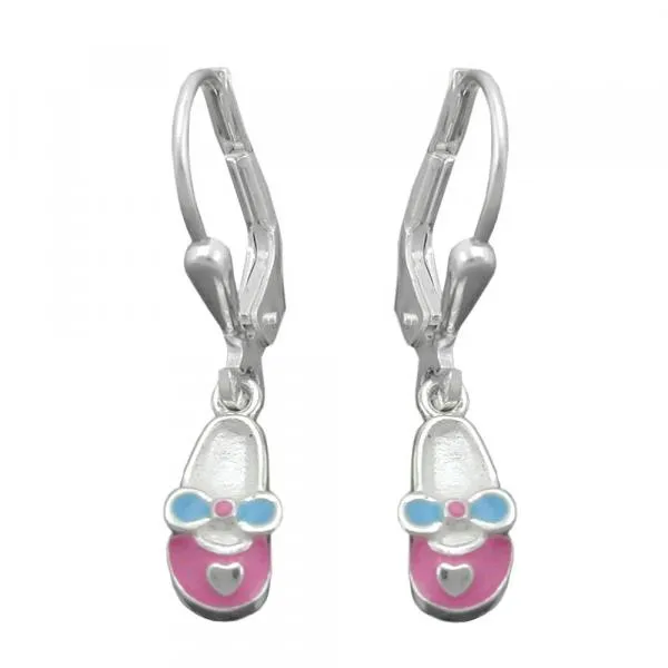 Ohrbrisur Ohrhänger Ohrringe 24x5mm Kinderschuh rosa-hellblau lackiert Silber 925 Ohrbrisur Ohrhänger Ohrringe 24x5mm Kinderschuh rosa-hellblau lackiert Silber 925