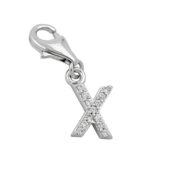 Anhänger 11x6mm Charm Buchstabe X mit Zirkonias glänzend rhodiniert Silber 925