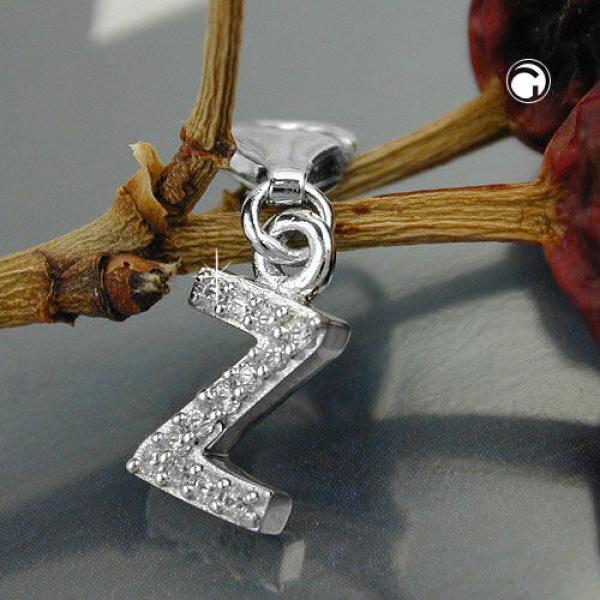Anhänger 12x6mm Charm Buchstabe Z mit Zirkonias glänzend rhodiniert Silber 925 Anhänger 12x6mm Charm Buchstabe Z mit Zirkonias glänzend rhodiniert Silber 925