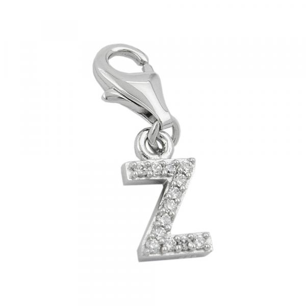 Anhänger 12x6mm Charm Buchstabe Z mit Zirkonias glänzend rhodiniert Silber 925