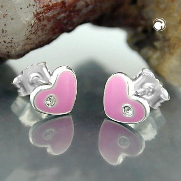 Ohrstecker Ohrring 6x7mm Kinderohrring Herz pink lackiert Silber 925