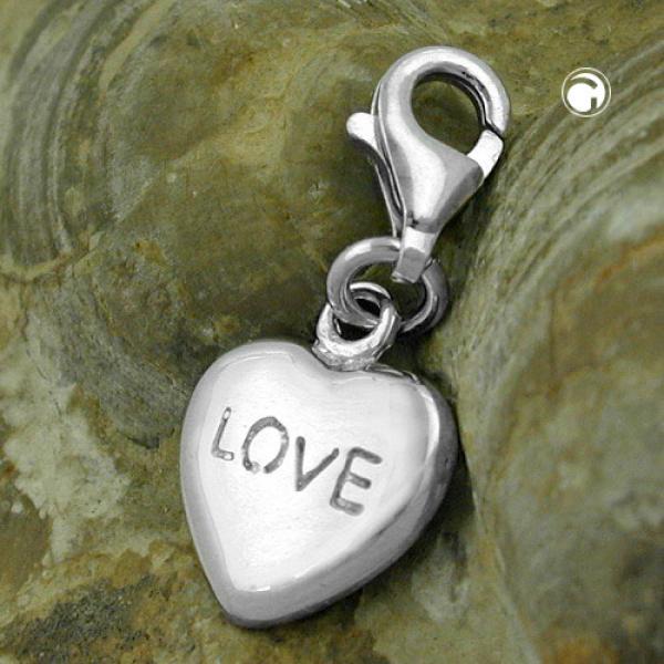 Anhänger 13x11mm Charm Herz LOVE glänzend rhodiniert Silber 925 Anhänger 13x11mm Charm Herz LOVE glänzend rhodiniert Silber 925