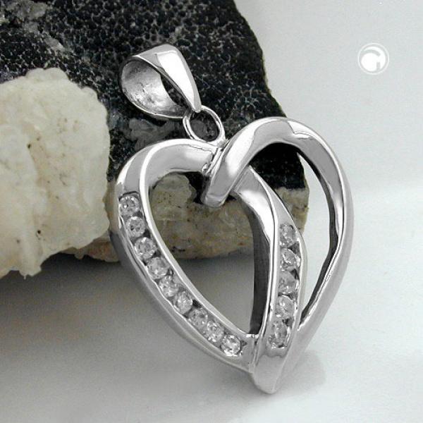 Anhänger 22x20mm Herz mit 14 Zirkonias rhodiniert Silber 925 Anhänger 22x20mm Herz mit 14 Zirkonias rhodiniert Silber 925
