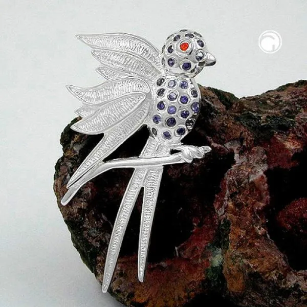 Anhänger 44x26mm Vogel mit lila Steinen 925 Anhänger 44x26mm Vogel mit lila Steinen 925