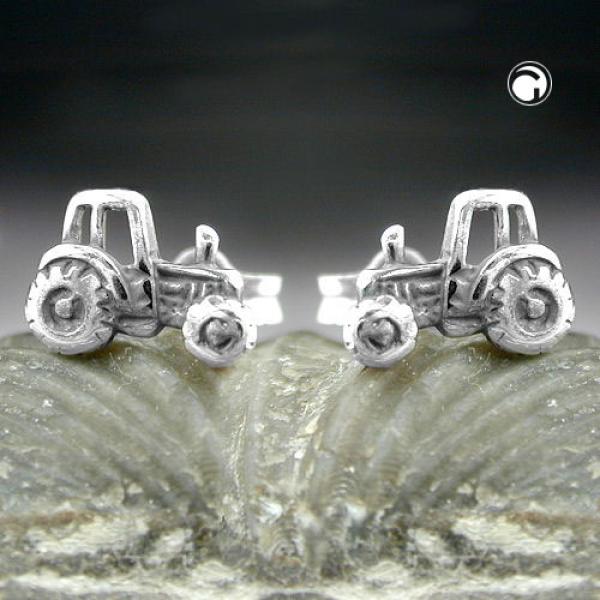 Ohrstecker Ohrring 9x6mm Traktor geschwärzt Silber 925