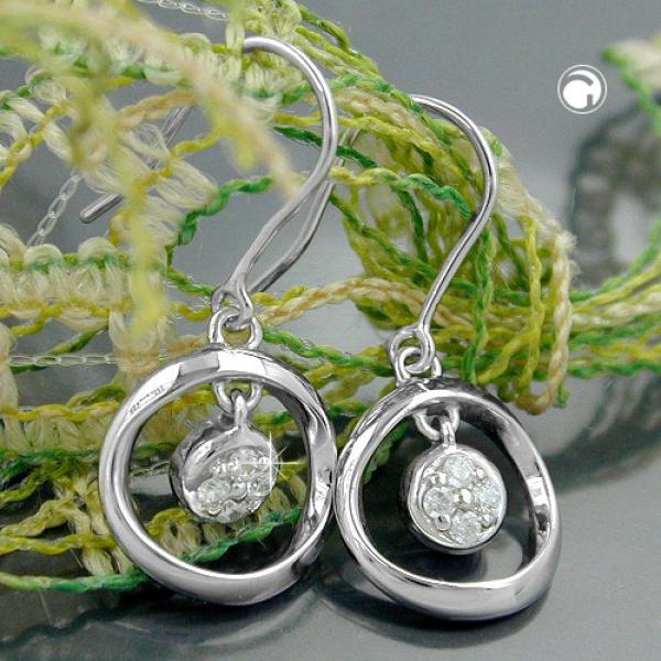 Ohrhaken 22x14mm mit Zirkonias rhodiniert Silber 925 Ohrhaken 22x14mm mit Zirkonias rhodiniert Silber 925