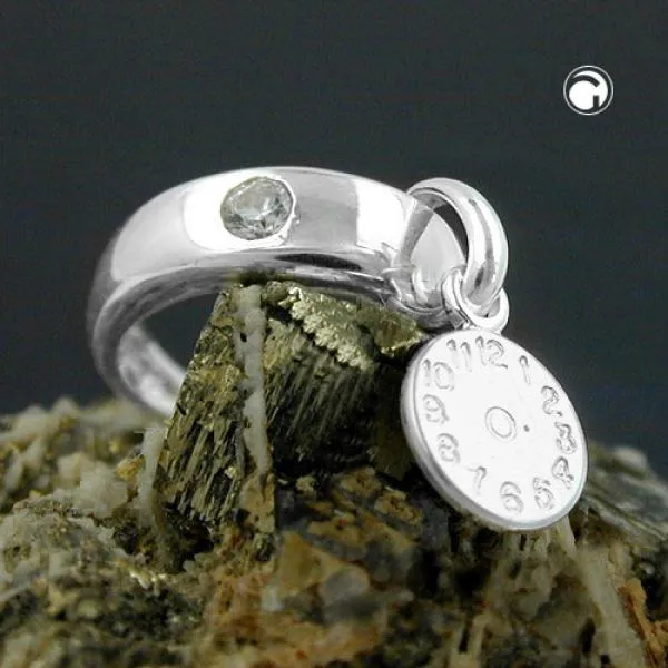 Anhänger 12x3mm Taufring mit Zirkonia weiß und Geburtsuhr Silber 925 Anhänger 12x3mm Taufring mit Zirkonia weiß und Geburtsuhr Silber 925