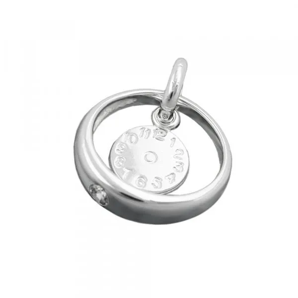 Anhänger 12x3mm Taufring mit Zirkonia weiß und Geburtsuhr Silber 925 Anhänger 12x3mm Taufring mit Zirkonia weiß und Geburtsuhr Silber 925