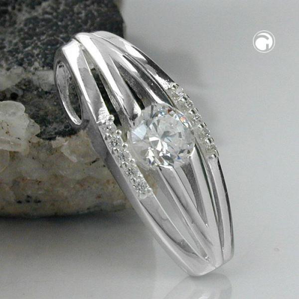Anhänger 21x8mm streifig mit Zirkonias glänzend Silber 925 Anhänger 21x8mm streifig mit Zirkonias glänzend Silber 925
