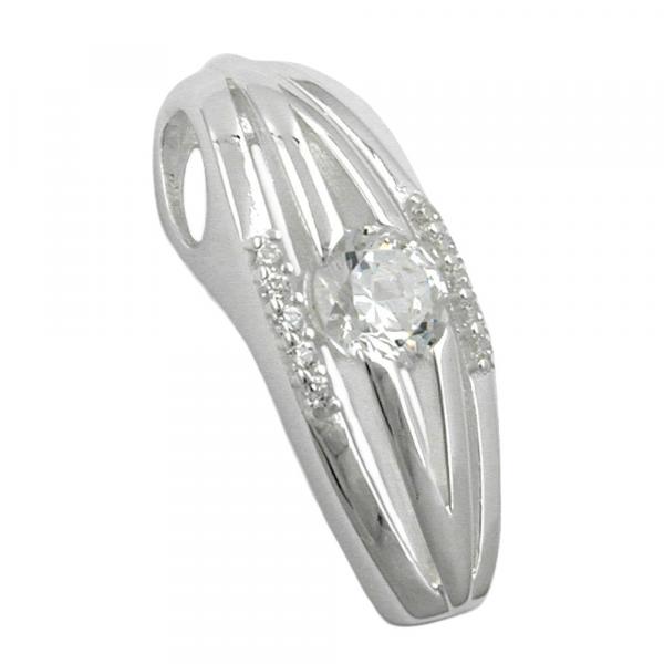 Anhänger 21x8mm streifig mit Zirkonias glänzend Silber 925 Anhänger 21x8mm streifig mit Zirkonias glänzend Silber 925