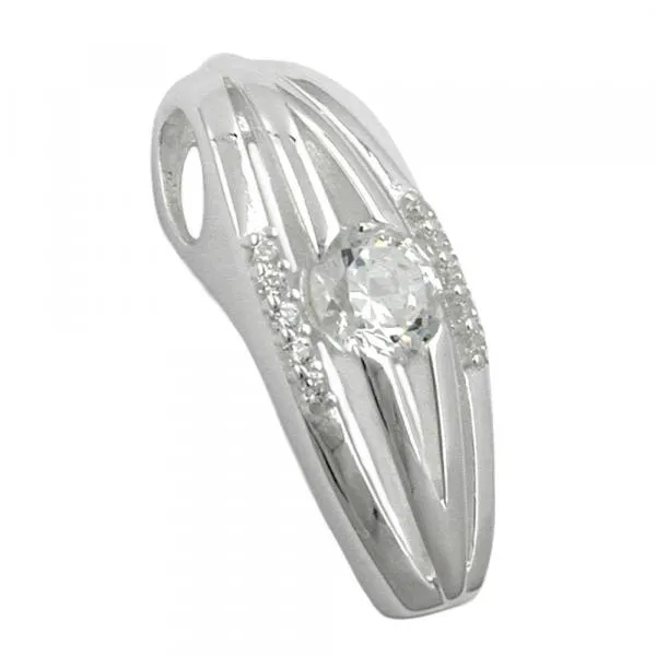 Anhänger 21x8mm streifig mit Zirkonias glänzend Silber 925 Anhänger 21x8mm streifig mit Zirkonias glänzend Silber 925