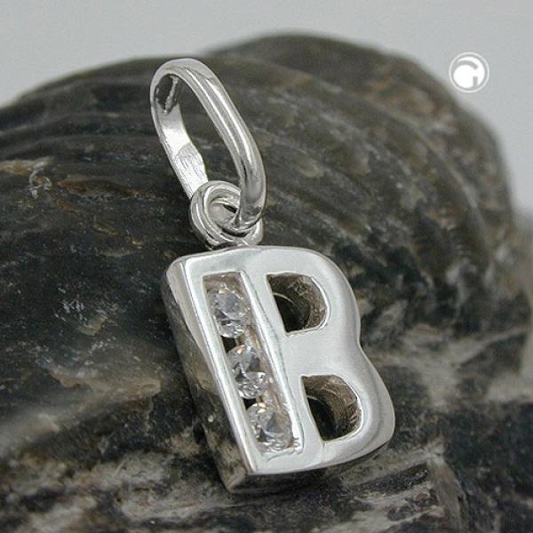 Anhänger 8x7mm Buchstabe B glänzend mit Zirkonias Silber 925 Anhänger 8x7mm Buchstabe B glänzend mit Zirkonias Silber 925