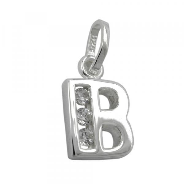Anhänger 8x7mm Buchstabe B glänzend mit Zirkonias Silber 925 Anhänger 8x7mm Buchstabe B glänzend mit Zirkonias Silber 925