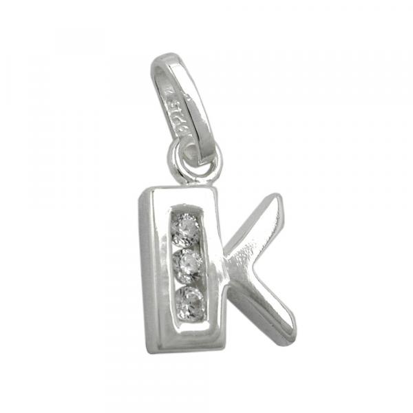 Anhänger 8x7mm Buchstabe K glänzend mit Zirkonias Silber 925 Anhänger 8x7mm Buchstabe K glänzend mit Zirkonias Silber 925