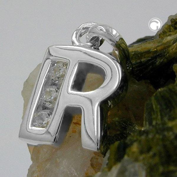 Anhänger 8x7mm Buchstabe R glänzend mit Zirkonias Silber 925 Anhänger 8x7mm Buchstabe R glänzend mit Zirkonias Silber 925