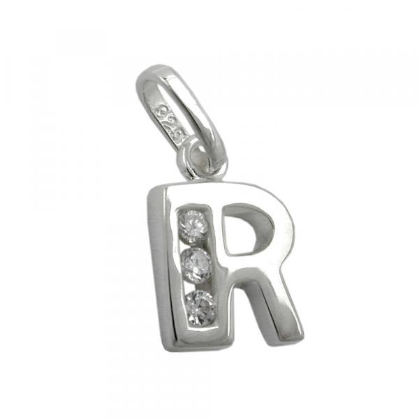 Anhänger 8x7mm Buchstabe R glänzend mit Zirkonias Silber 925 Anhänger 8x7mm Buchstabe R glänzend mit Zirkonias Silber 925