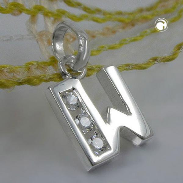 Anhänger 8x7mm Buchstabe W glänzend mit Zirkonias Silber 925 Anhänger 8x7mm Buchstabe W glänzend mit Zirkonias Silber 925