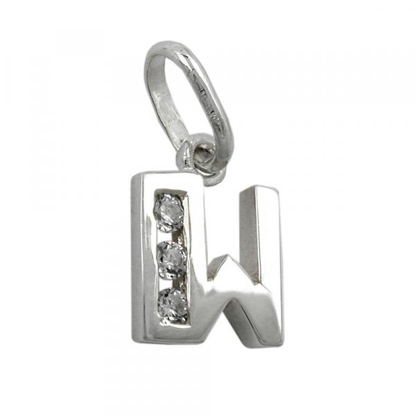 Anhänger 8x7mm Buchstabe W glänzend mit Zirkonias Silber 925 Anhänger 8x7mm Buchstabe W glänzend mit Zirkonias Silber 925