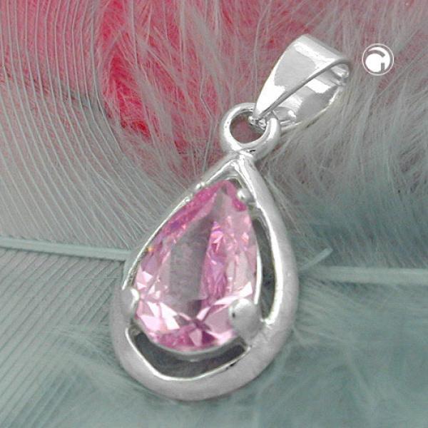 Anhänger 14x8mm Tropfen Zirkonia pink Silber 925 Anhänger 14x8mm Tropfen Zirkonia pink Silber 925