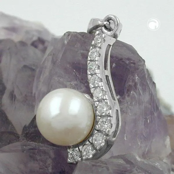 Anhänger 20x9mm Zuchtperle mit Zirkonias rhodiniert Silber 925 Anhänger 20x9mm Zuchtperle mit Zirkonias rhodiniert Silber 925