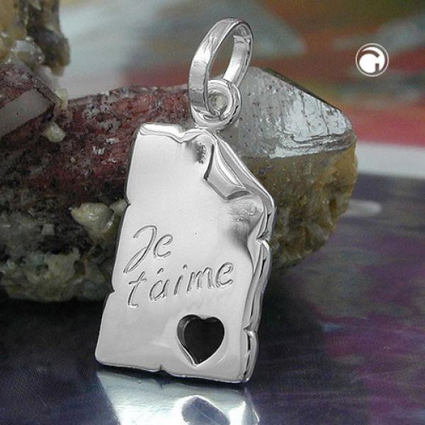Anhänger 22x12mm Je t- aime Silber 925 Anhänger 22x12mm Je t- aime Silber 925