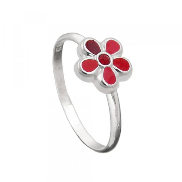 Ring Kinderring mit Blume rot Silber 925 Ringgröße 42