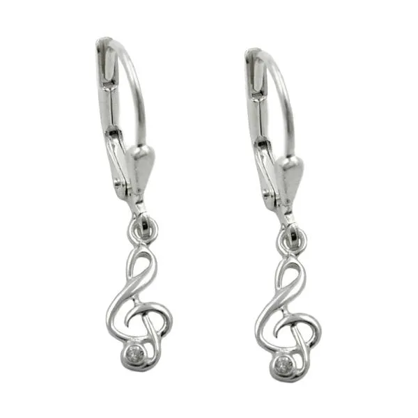 Ohrbrisur Ohrhänger Ohrringe 25x5mm Notenschlüssel mit Zirkonia Silber 925 Ohrbrisur Ohrhänger Ohrringe 25x5mm Notenschlüssel mit Zirkonia Silber 925