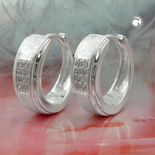 Creole 14x5mm Klappscharnier matt-glänzend Zirkonias Silber 925 Creole 14x5mm Klappscharnier matt-glänzend Zirkonias Silber 925